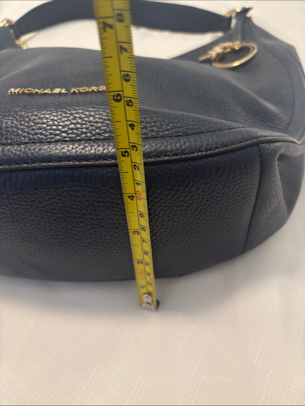 Michael Kors Lydia Navy Pebbled Leather Hobo Bag w/Gold accents Studded handle - Picture 11 of 12